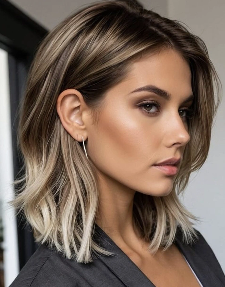 Shoulder Length Wavy Lob with Subtle Highlights