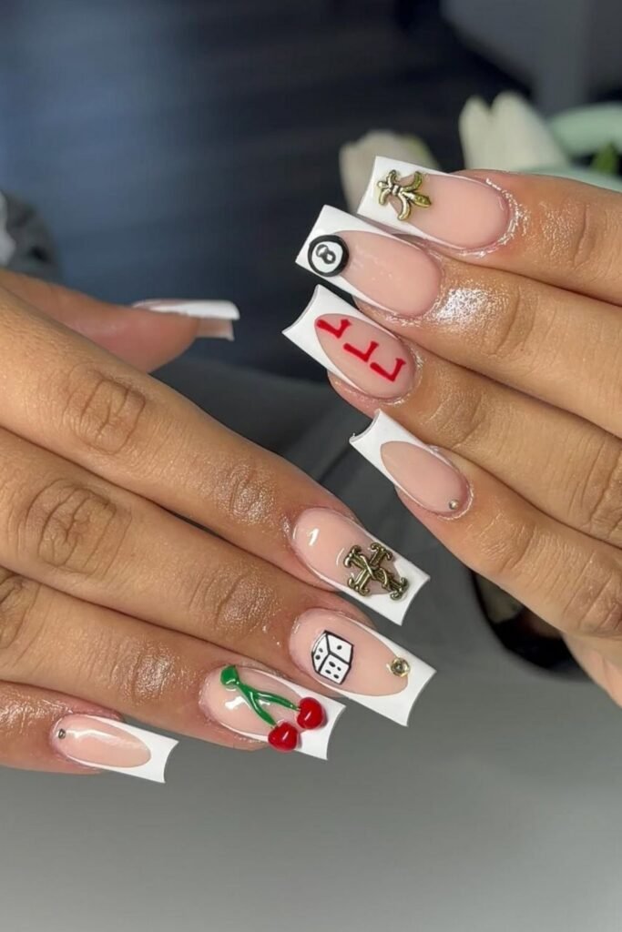 Vegas Jackpot Nails with a Modern French Twist