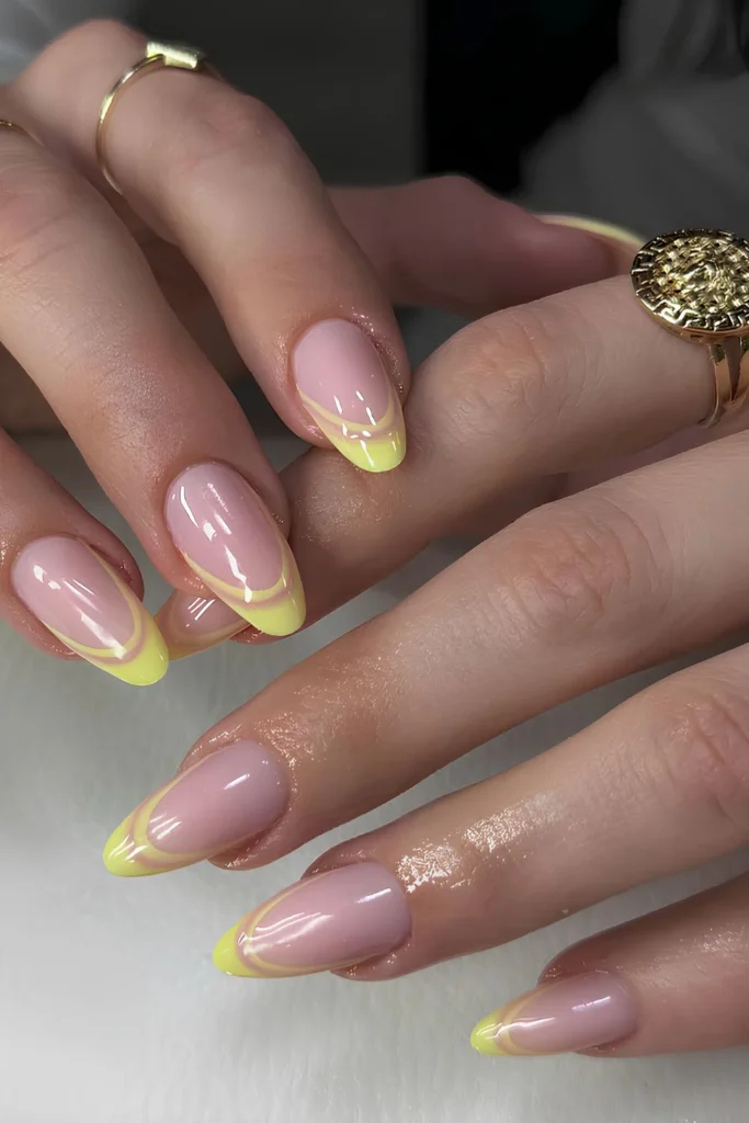 Yellow double French tip nails.jpg