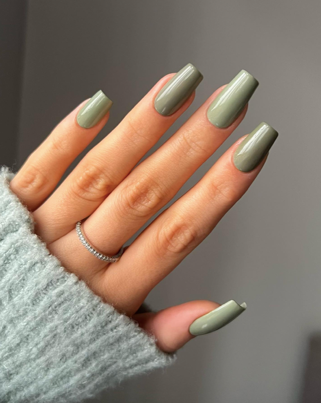 Glossy Sage Nails