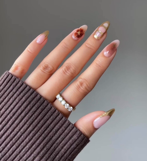Gold tipped Floral Nails
