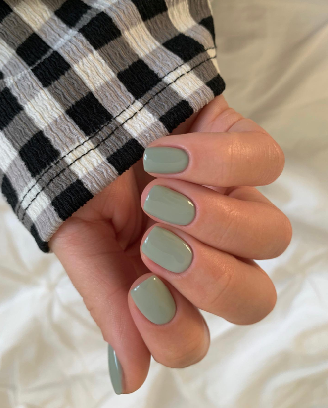 Short Glossy Sage Nails