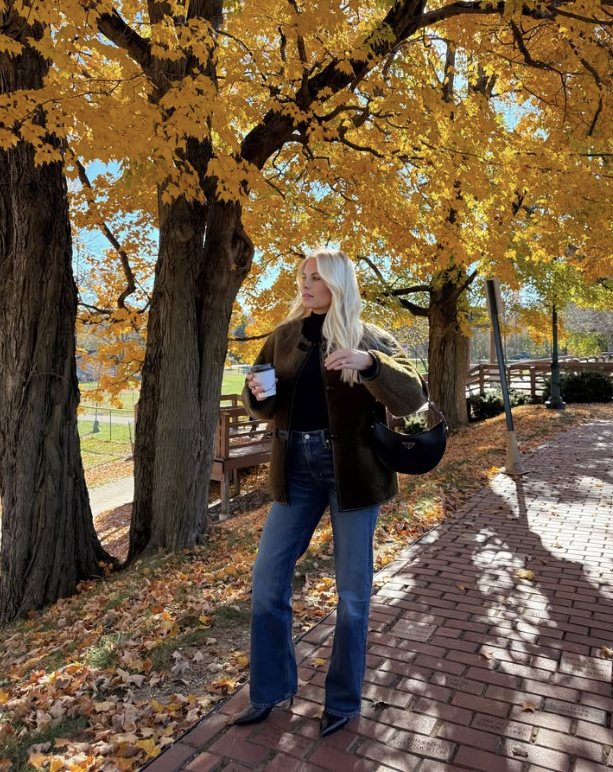 dark jacket and jeans