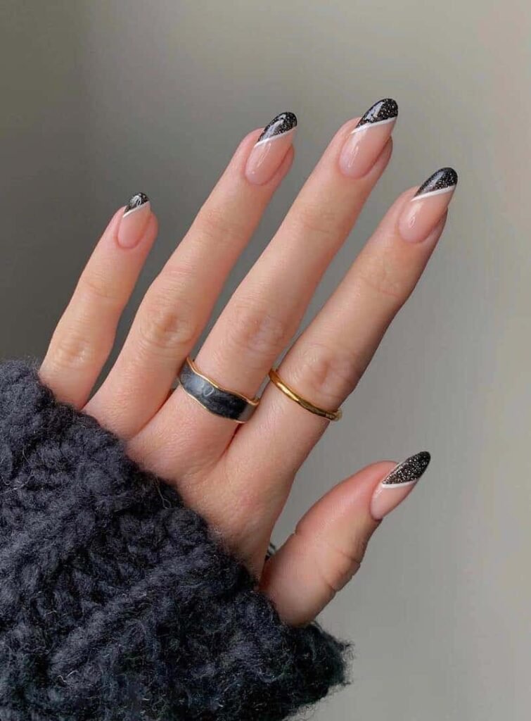 Black Glitter French Tips