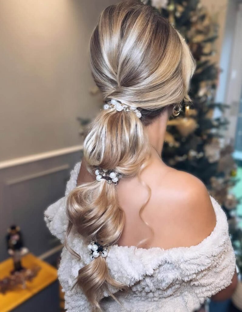 Bubble Ponytail with Pearl Accents Hairstyle