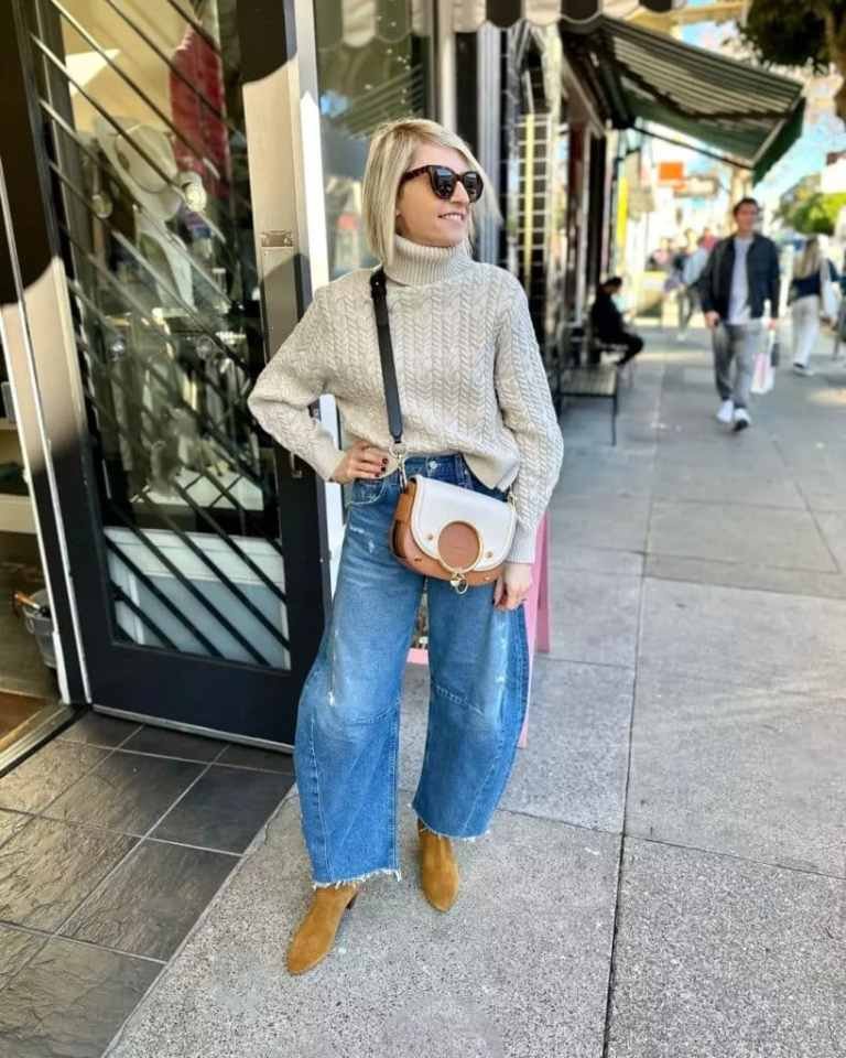 Cable Turtleneck Wide Barrel Jeans
