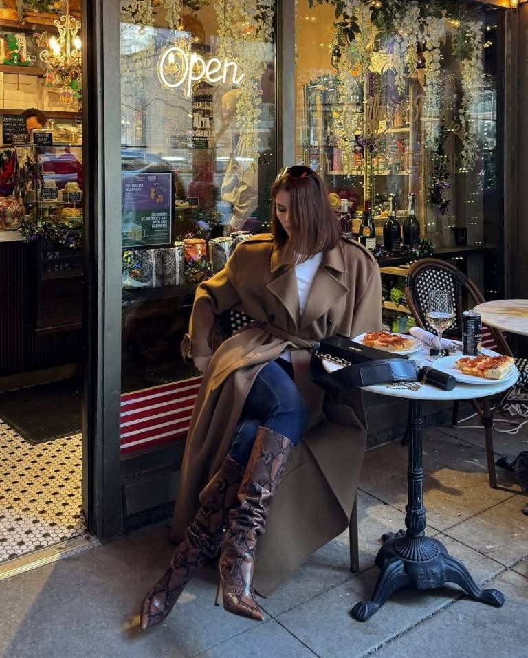 Camel Wrap Coat and Sleek Skinny Jeans