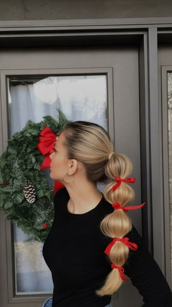 Candy Cane Bubble Ponytail