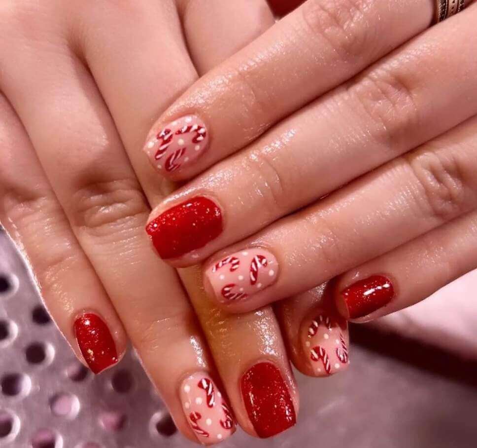Candy Cane Christmas Glitter Nails