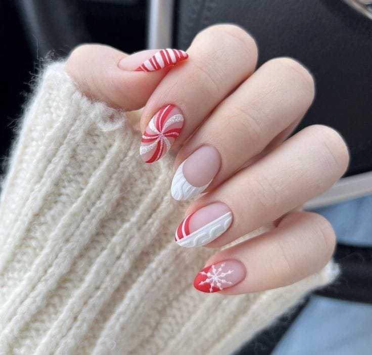 Candy Cane Nail Mix in the Car Light