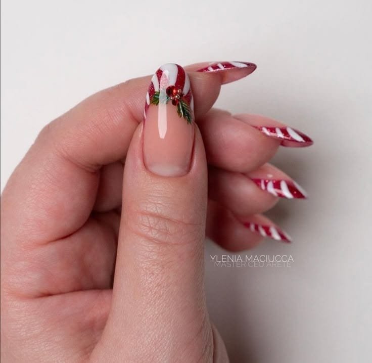 Candy Cane Stripes With Holly Accent