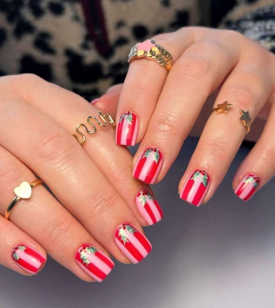 Candy Cane Stripes with Holly Design