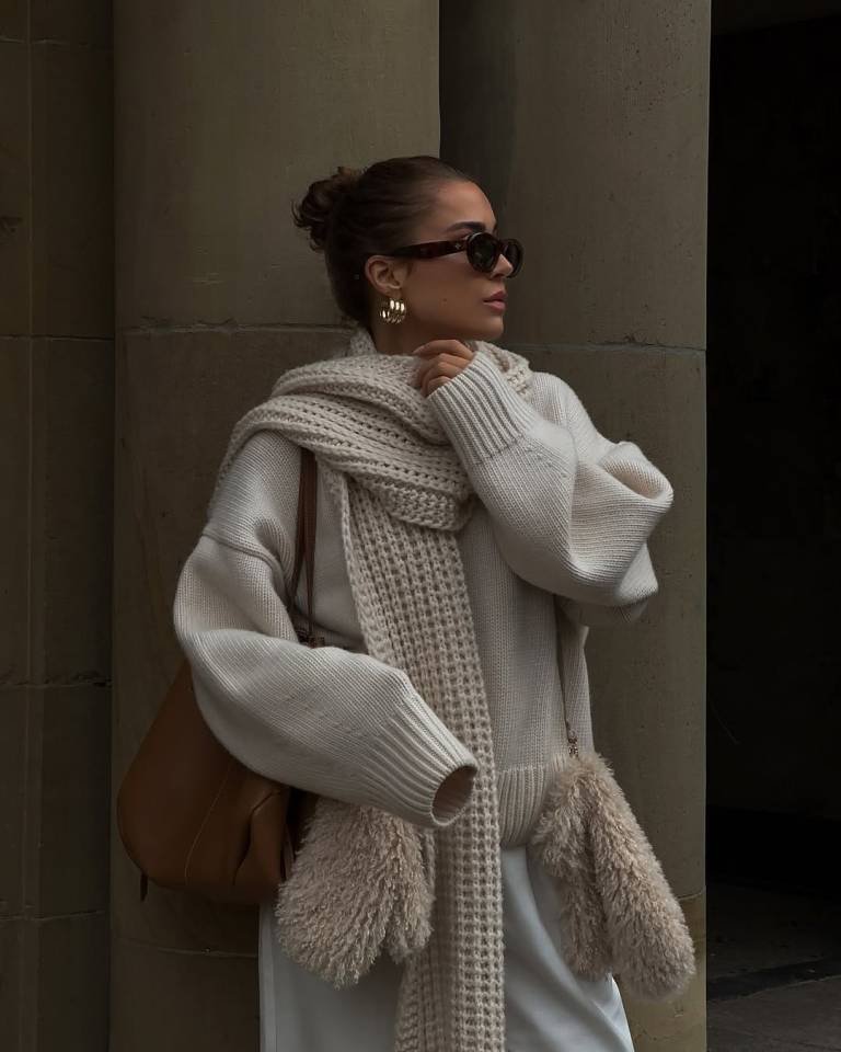 Chunky Sweater and Textured Scarf