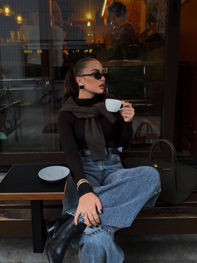 Classic Black Knit and Relaxed Faded Denim