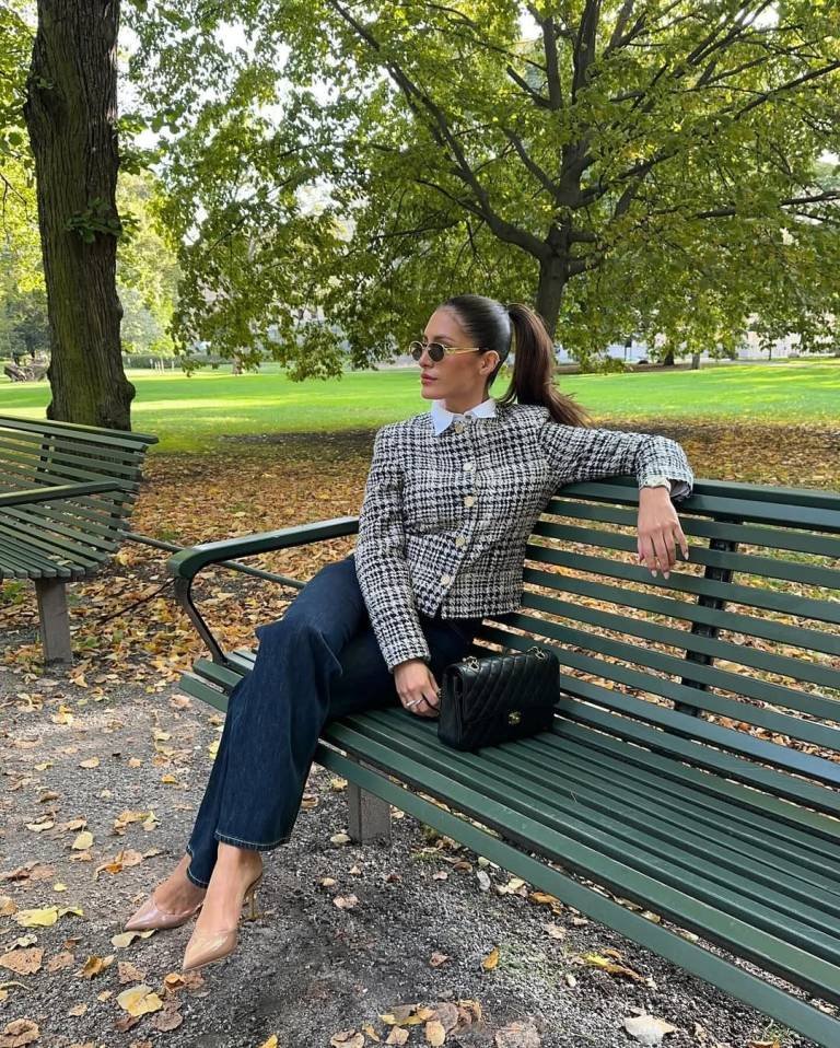 Classic Tweed Jacket with Dark Denim