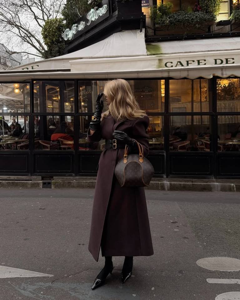 Cocoa Belted Coat With Noir Touches