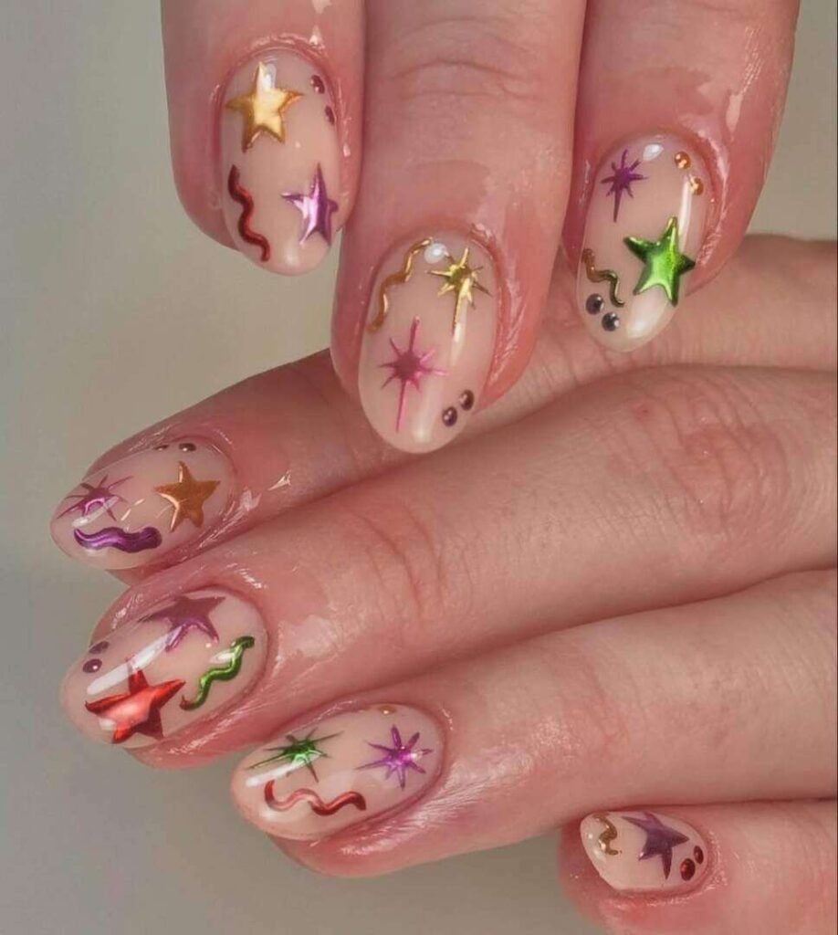 Colorful Christmas Confetti Nails