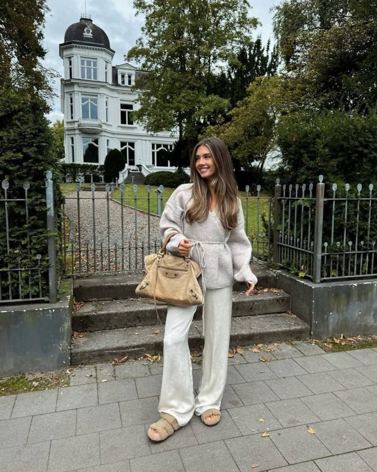 Cozy Taupe Wrap Cardigan and Soft Wide Leg Pants
