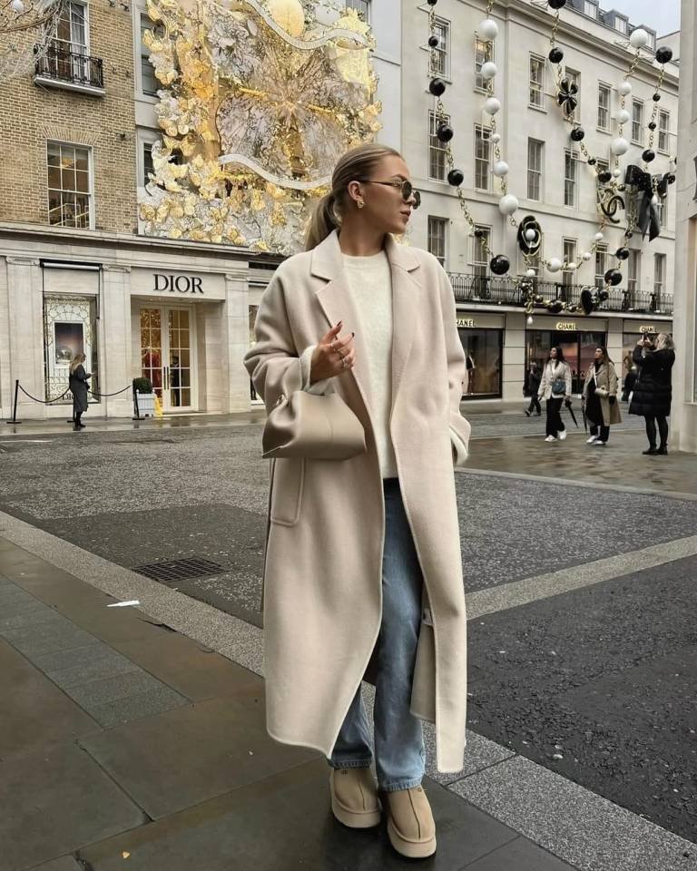 Cream Coat With Cozy Denim