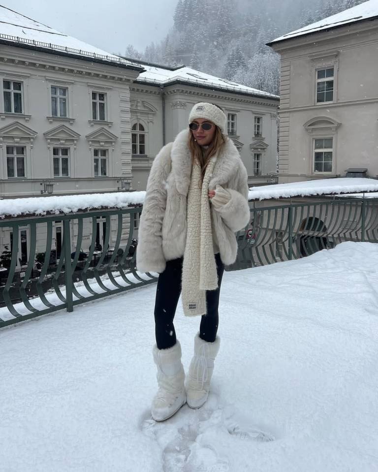Cream Faux Fur Jacket and Cozy Snow Boots
