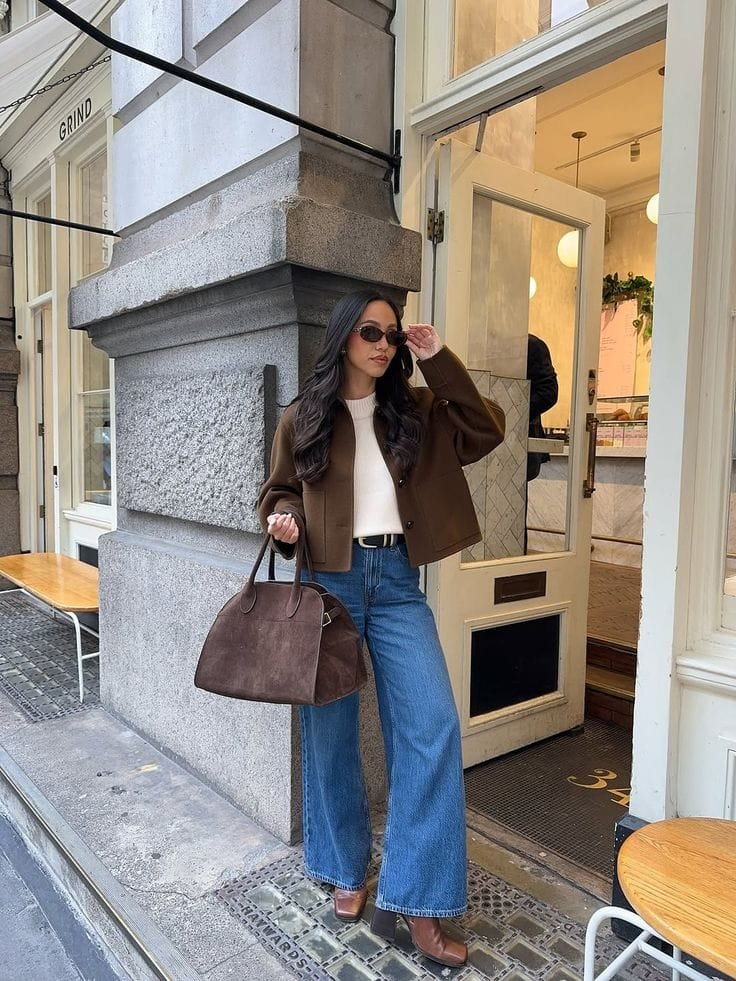 Cropped Coat Wide Barrel Jeans