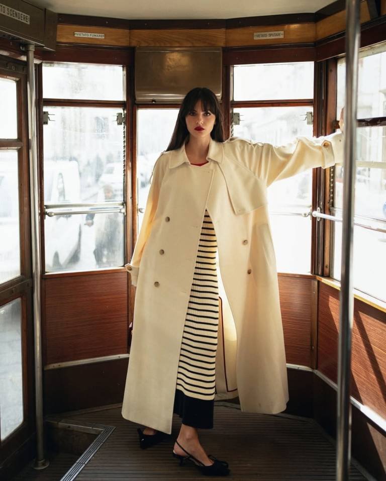 Double Breasted Coat With Chic Stripes