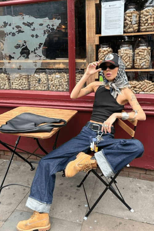 Edgy Black Tank Cuffed Denim