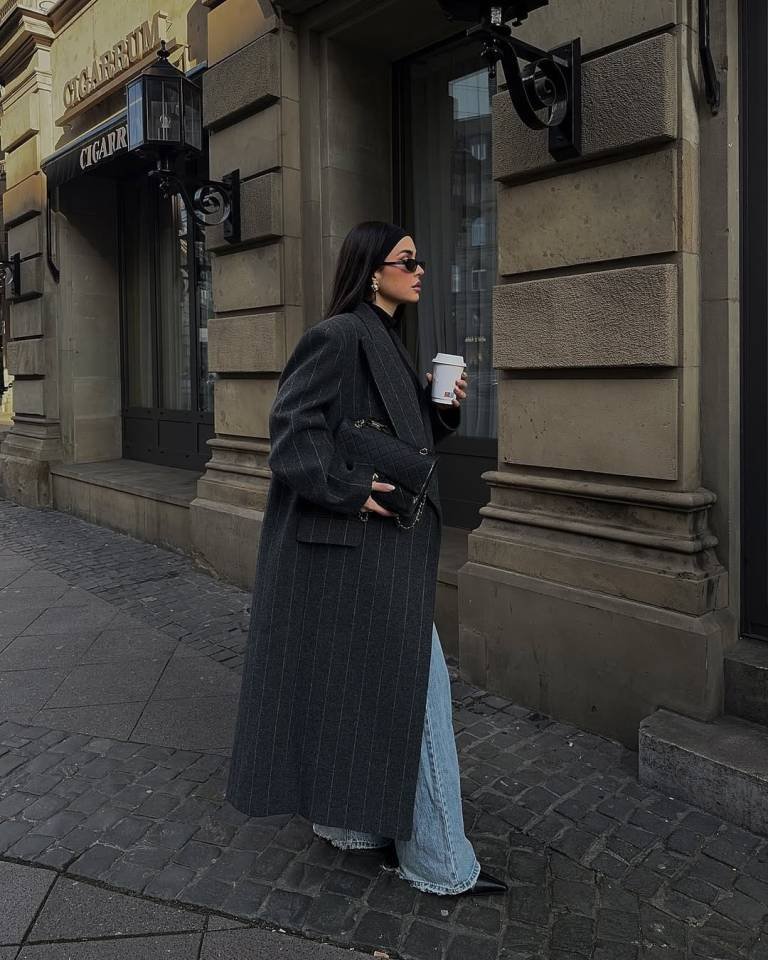 Elegant Pinstriped Coat Relaxed Denim