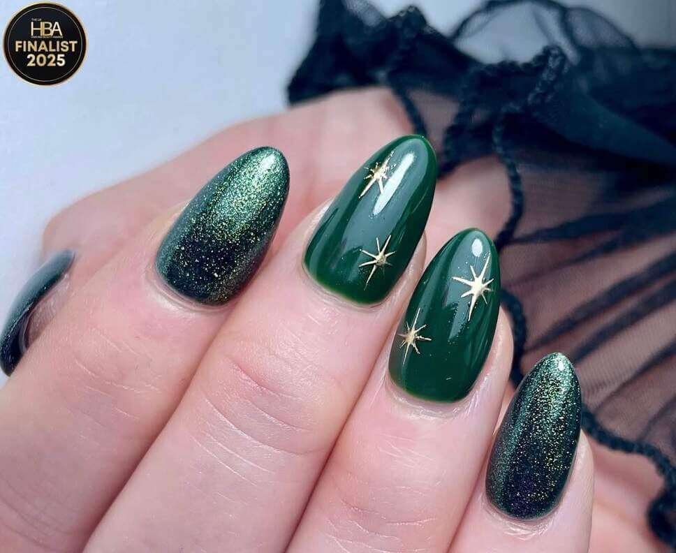Emerald Starry Night Nails