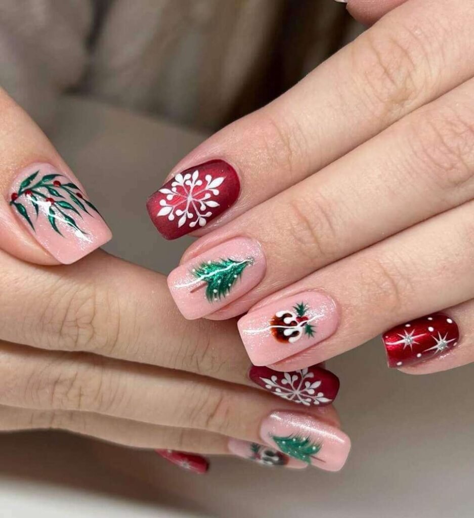 Festive Mix and Match Christmas Nails