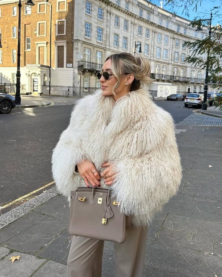 Fluffy Ivory Faux Fur With Classic Tailored Trousers
