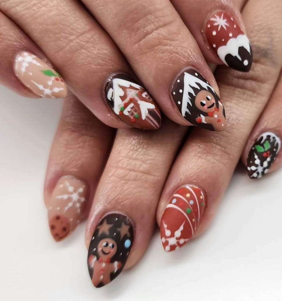 Gingerbread House Christmas Nails