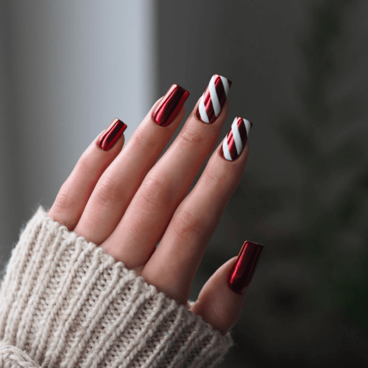 Glossy Red Candy Cane Stripes Beige Sweater