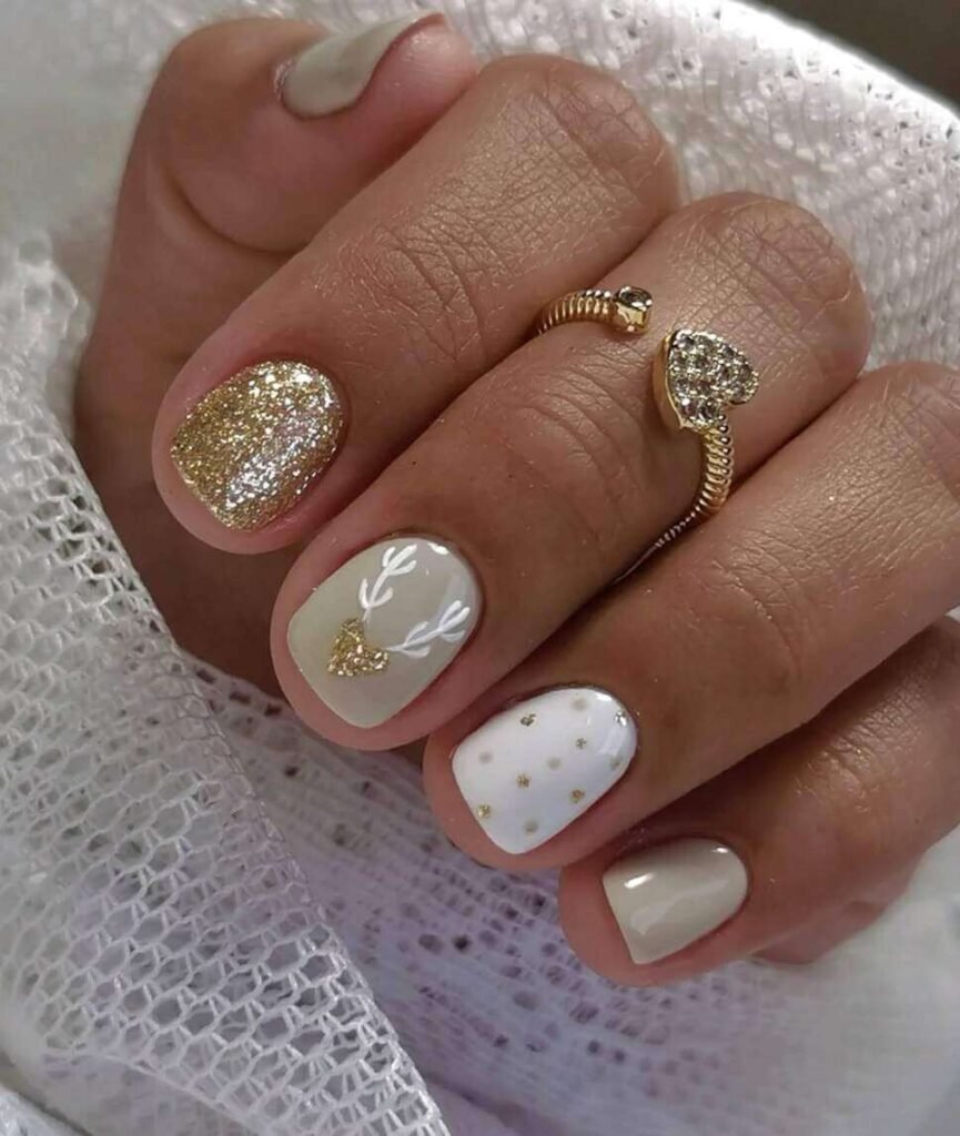 Gold and White Christmas Nails