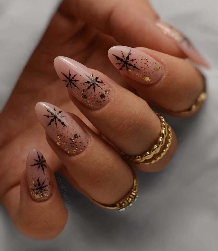 Golden Star Sparkle Nails