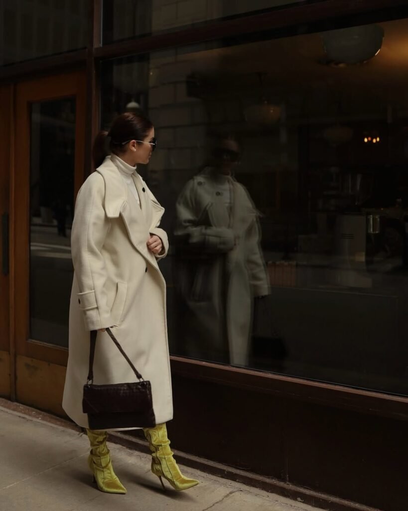 Ivory Overcoat With Sleek Turtleneck