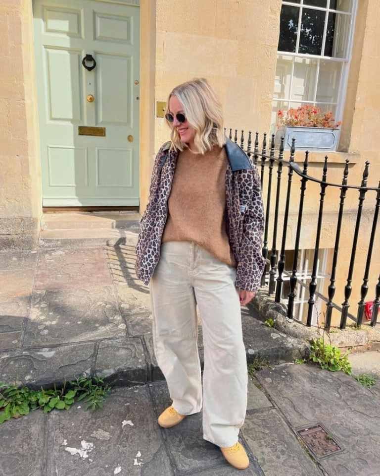 Leopard Coat Cream Barrel Jeans