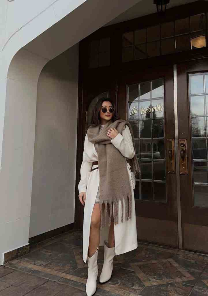 Long Cream Coat Taupe Blanket Scarf