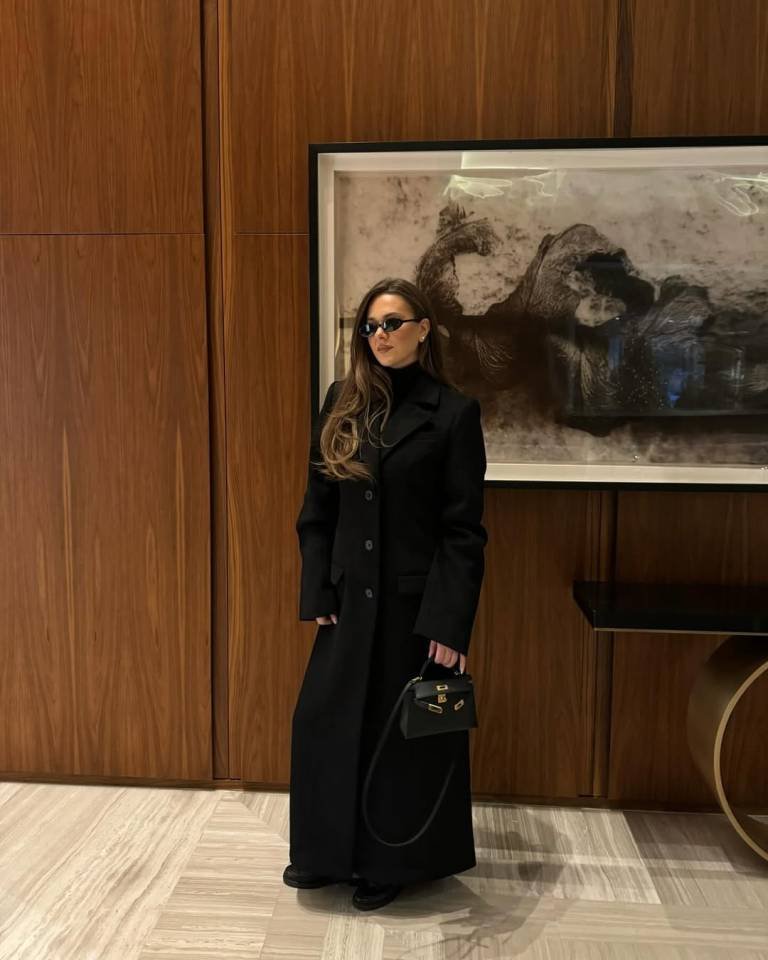 Luxe Black Wool Trench with Turtleneck