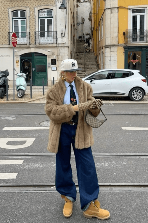 Luxe Faux Fur Coat Indigo Denim