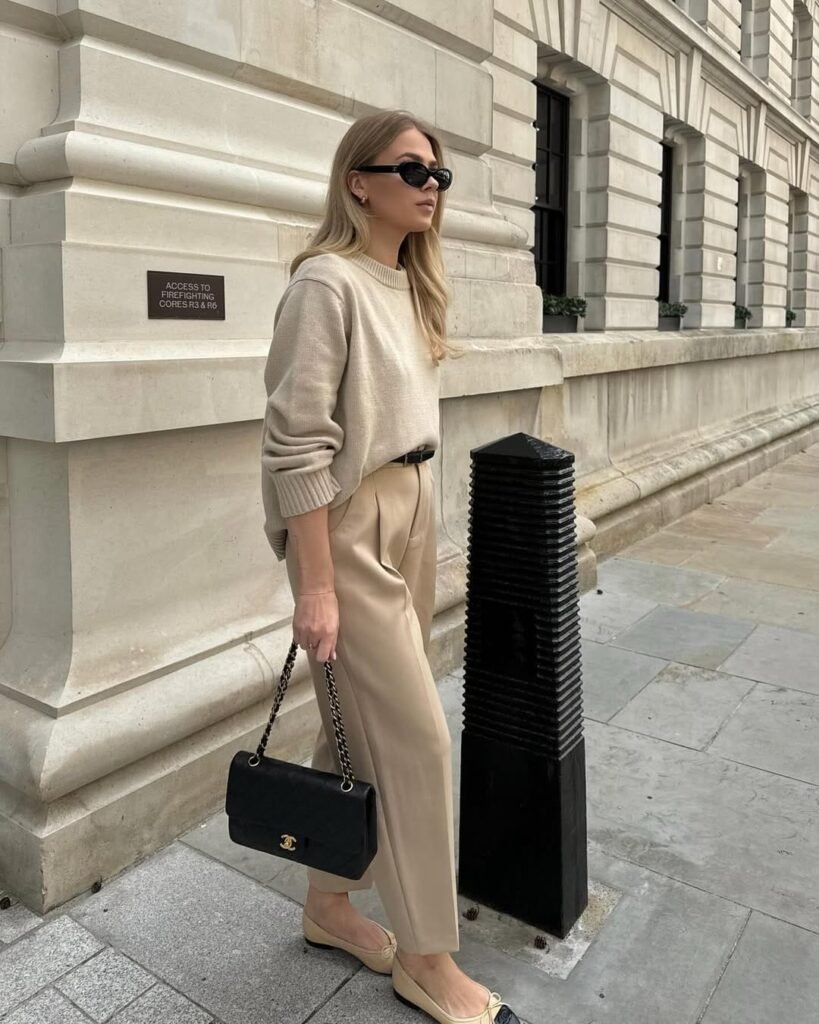 Minimalist Oatmeal Sweater with Neutral Trousers