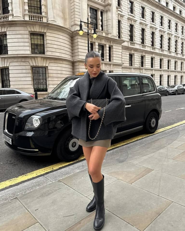 Modern Charcoal Kimono Coat and Mini Skirt