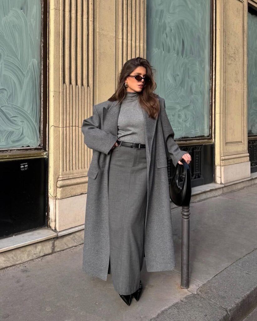 Monochrome Ensemble with Oversized Coat 1