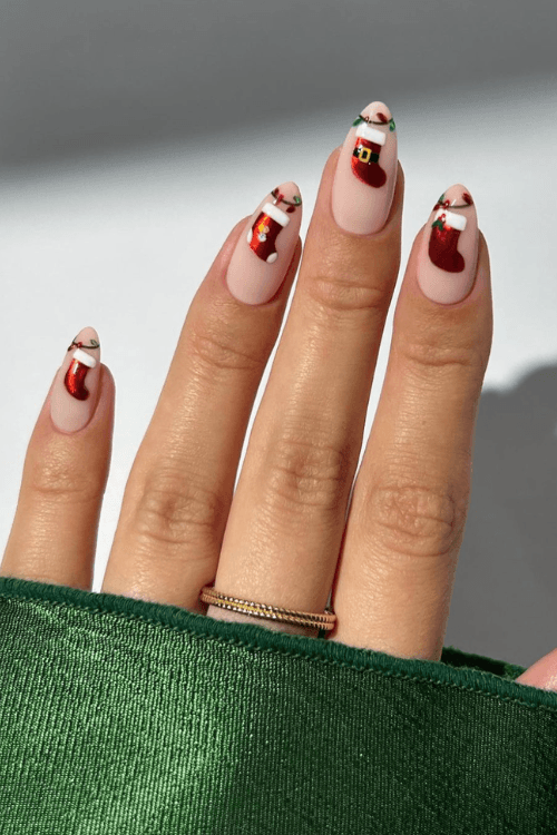 Nude Base Red Stockings Green Details