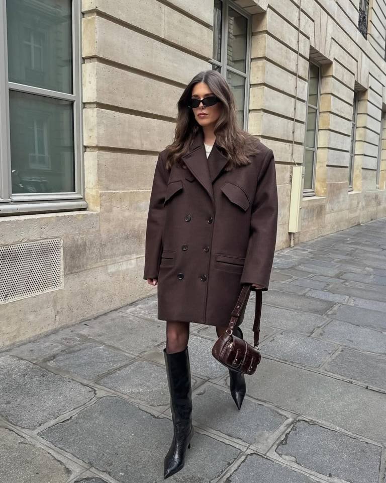 Oversized Espresso Coat and Chic Black Boots