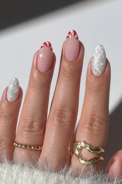 Peppermint Swirl Nails With Textured White