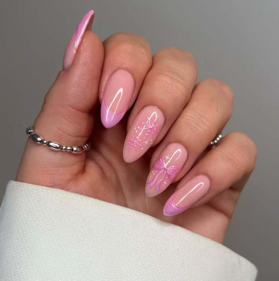 Pink Christmas French Nail Tips
