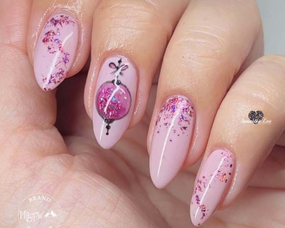 Pink Ornament Sparkle Nails