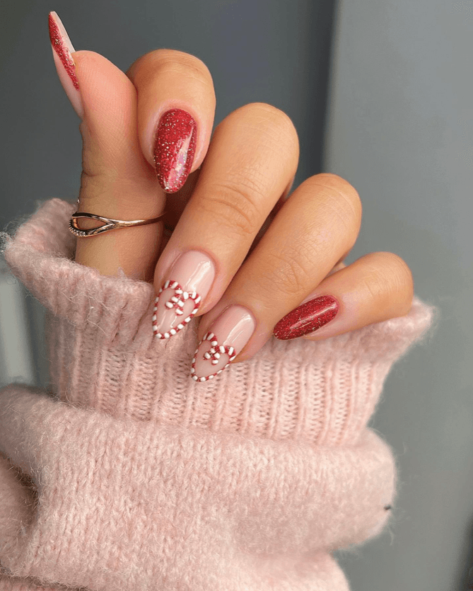 Red Glitter Candy Cane Hearts