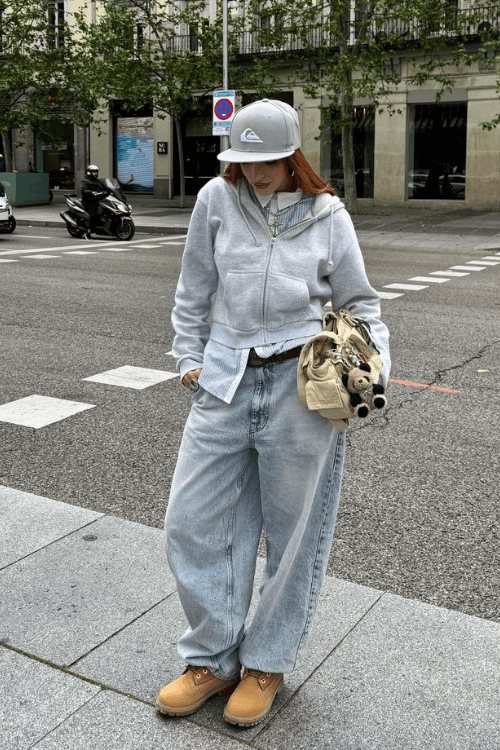 Relaxed Grey Zip Hoodie Baggy Denim